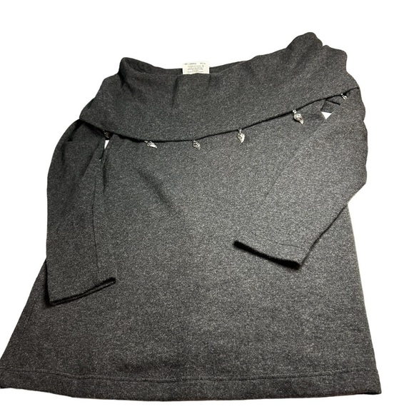 Extravert by Ritva Kariniemi 100% Lambswool Cowl Neck Ebelished Gray Sweater M/L - Picture 2 of 10